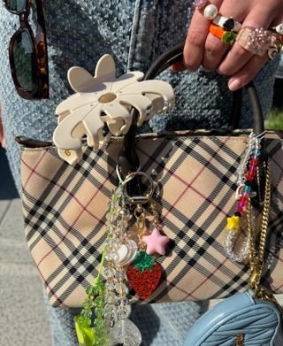 Vintage Burberry bag with bag charms and hairclip