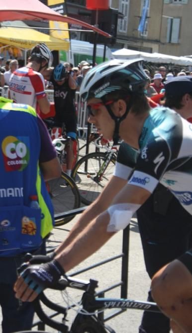 Tony Martin, (Omega Pharma-QuickStep) banged up on stage 1 is still soldiering on.