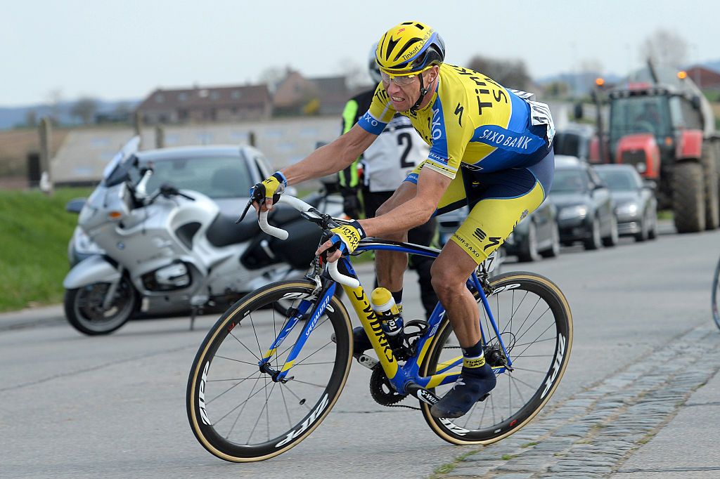 Nicki Sørensen (Tinkoff-Saxo) at the 2014 Dwars door Vlaanderen, in the final season of his pro career