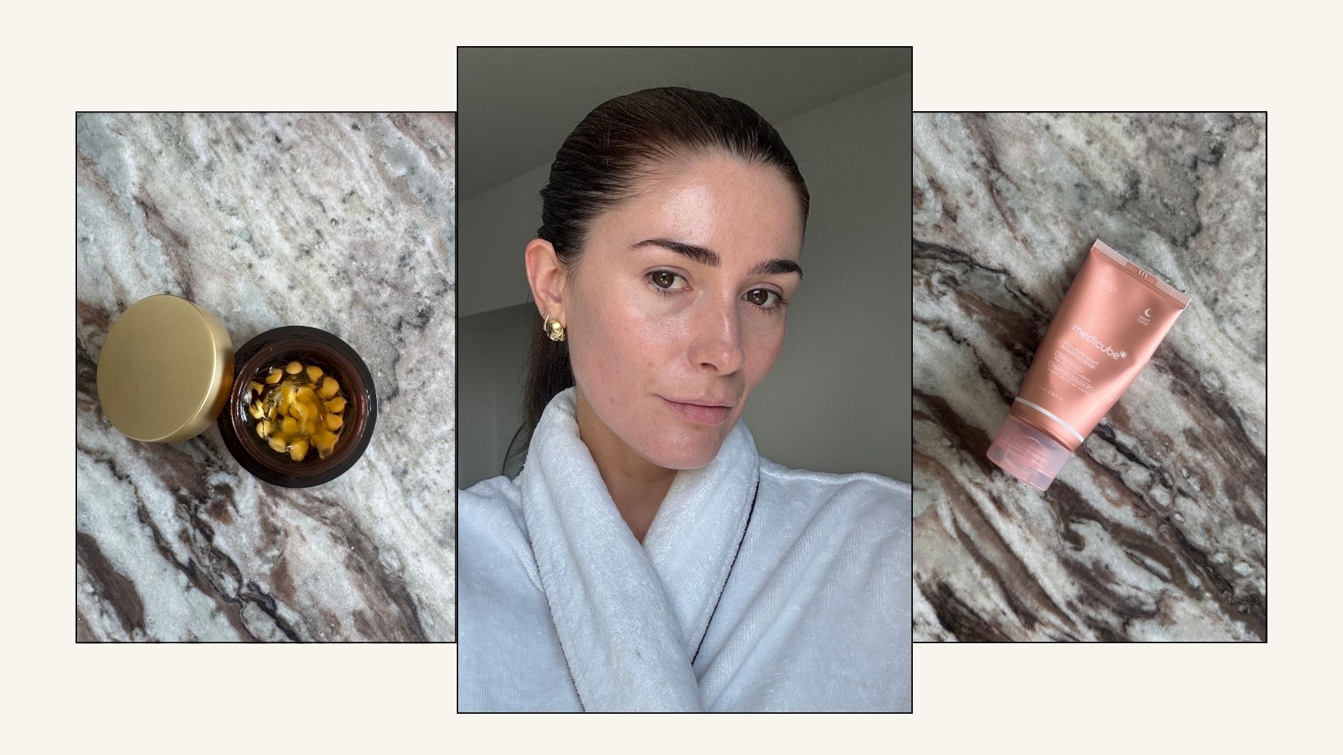 Medicube skincare products and selfie of Eleanor in collage