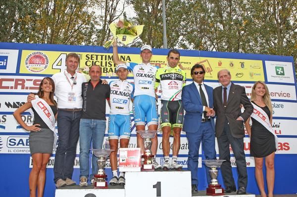 The podium after stage 3, Brambilla, Modolo and Mazzanti.