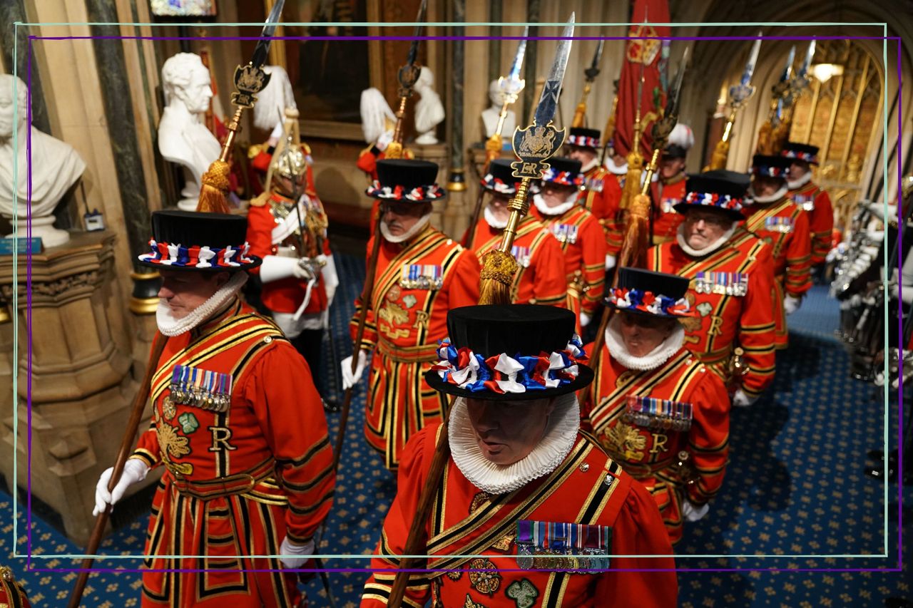 A group of beefeaters arriving before the opening of Parliament