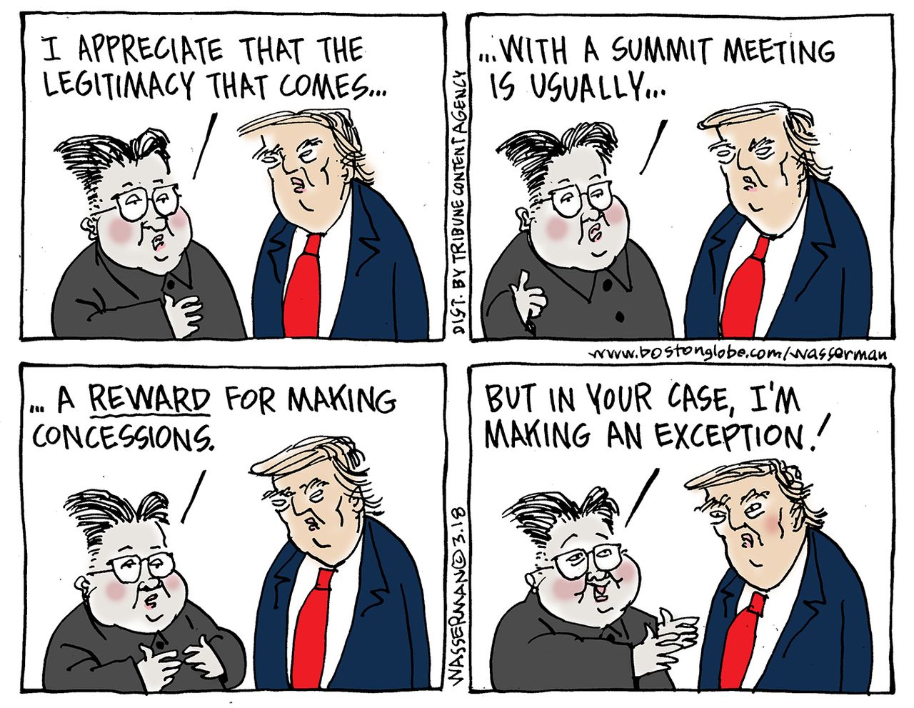 Political cartoon U.S. Trump Kim Jong-Un North Korea negotiations