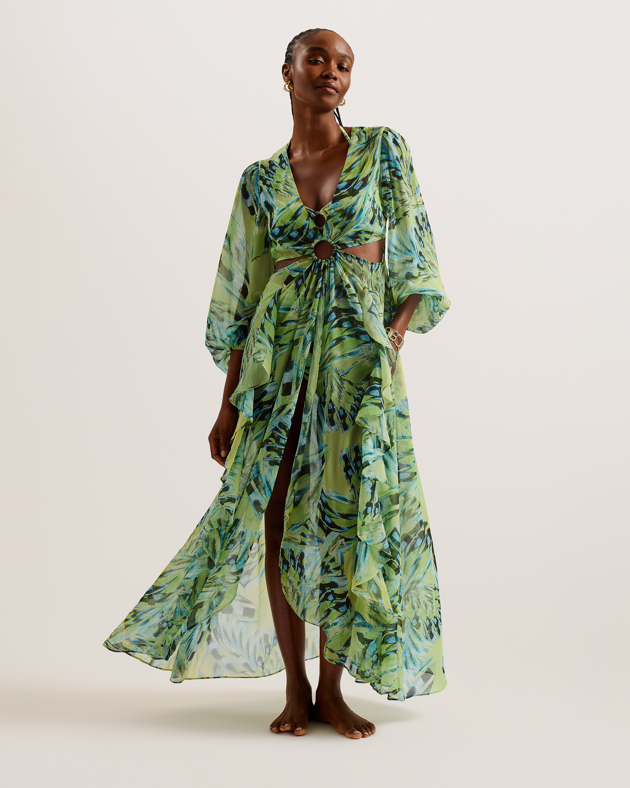 Ottleyy Printed Cut Out Maxi Cover Up