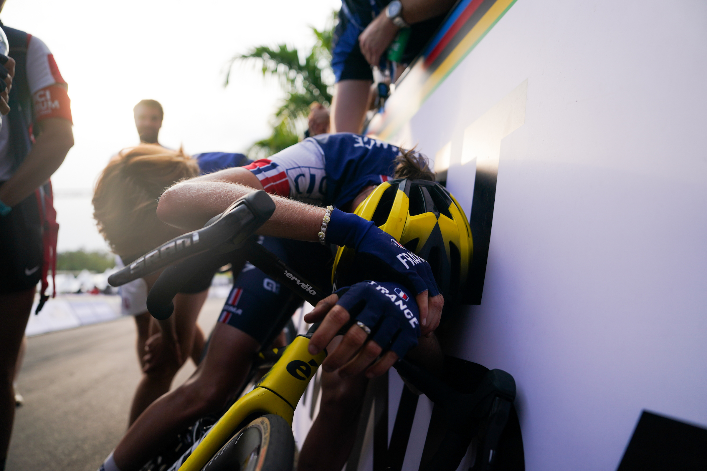 Picture by Zac Williams/SWpix.com - 25/09/2025 - Cycling - 2025 UCI Road World Championships - Kigali Convention Centre, Kigali, Rwanda - Women Under-23 Road Race - Marion Bunel (France) after the race
