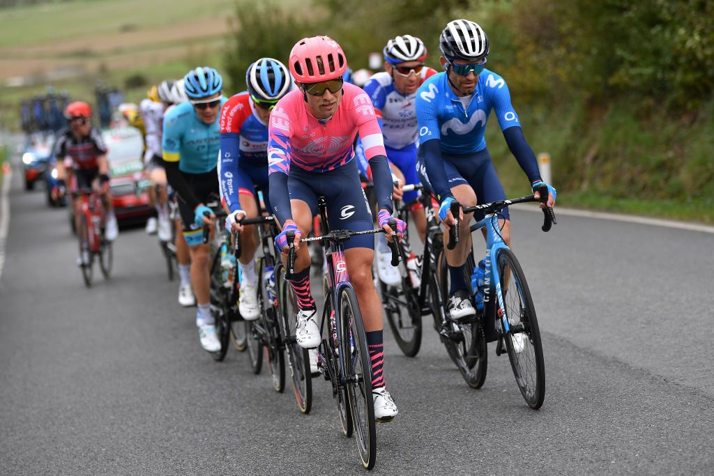 VILLANUEVA DE VALDEGOVIA SPAIN OCTOBER 27 Magnus Cort Nielsen of Denmark and Team EF Pro Cycling Jose Joaquin Rojas Gil of Spain and Movistar Team Breakaway during the 75th Tour of Spain 2020 Stage 7 a 1597km from VitoriaGasteiz to Villanueva de Valdegovia lavuelta LaVuelta20 La Vuelta on October 27 2020 in Villanueva de Valdegovia Spain Photo by Justin SetterfieldGetty Images