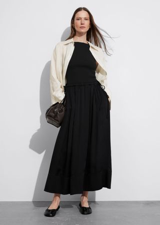 Pleated Drawstring Midi Skirt