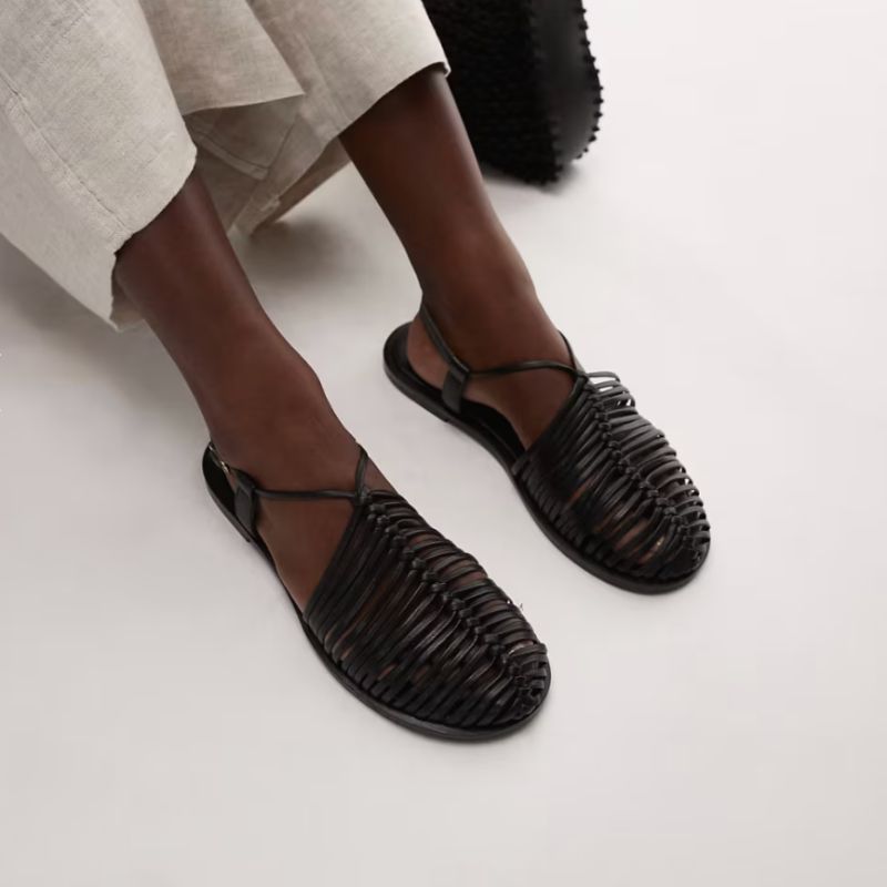 Topshop , Aidan Leather Weave Tie Up Shoe