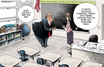 Political cartoon U.S. Trump arming teachers GOP education funding