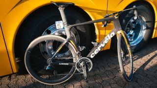 Dylan van Baarle's Cervelo S5 at the finish