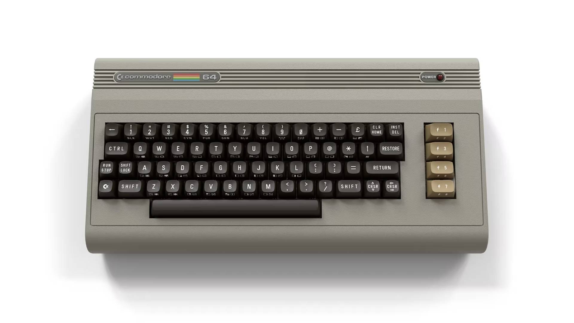 Top down view of Commodore 64 Ultimate with white backdrop.