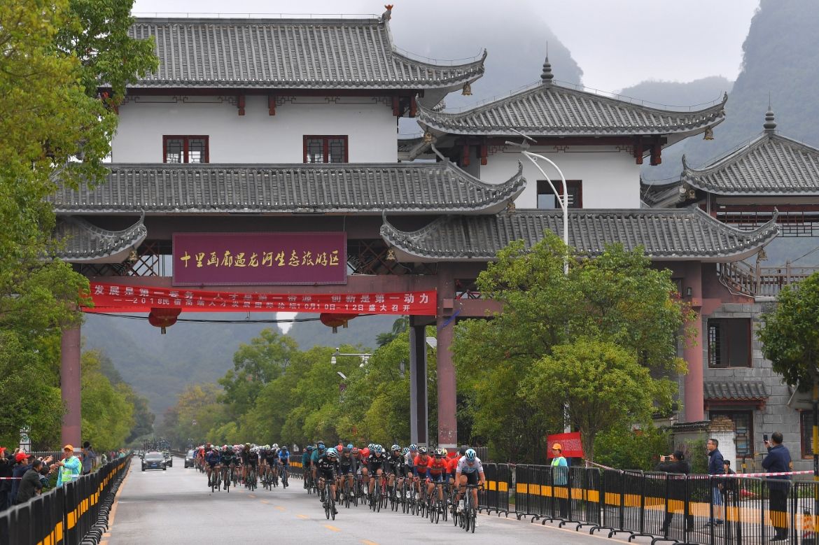 Team Sky leads the peloton