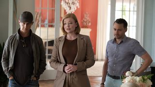 (L to R) Jeremy Strong as Kendall Roy, Sarah Snook as Shiv Roy and Kieran Culkinin as Roman Roy in Succession season 4