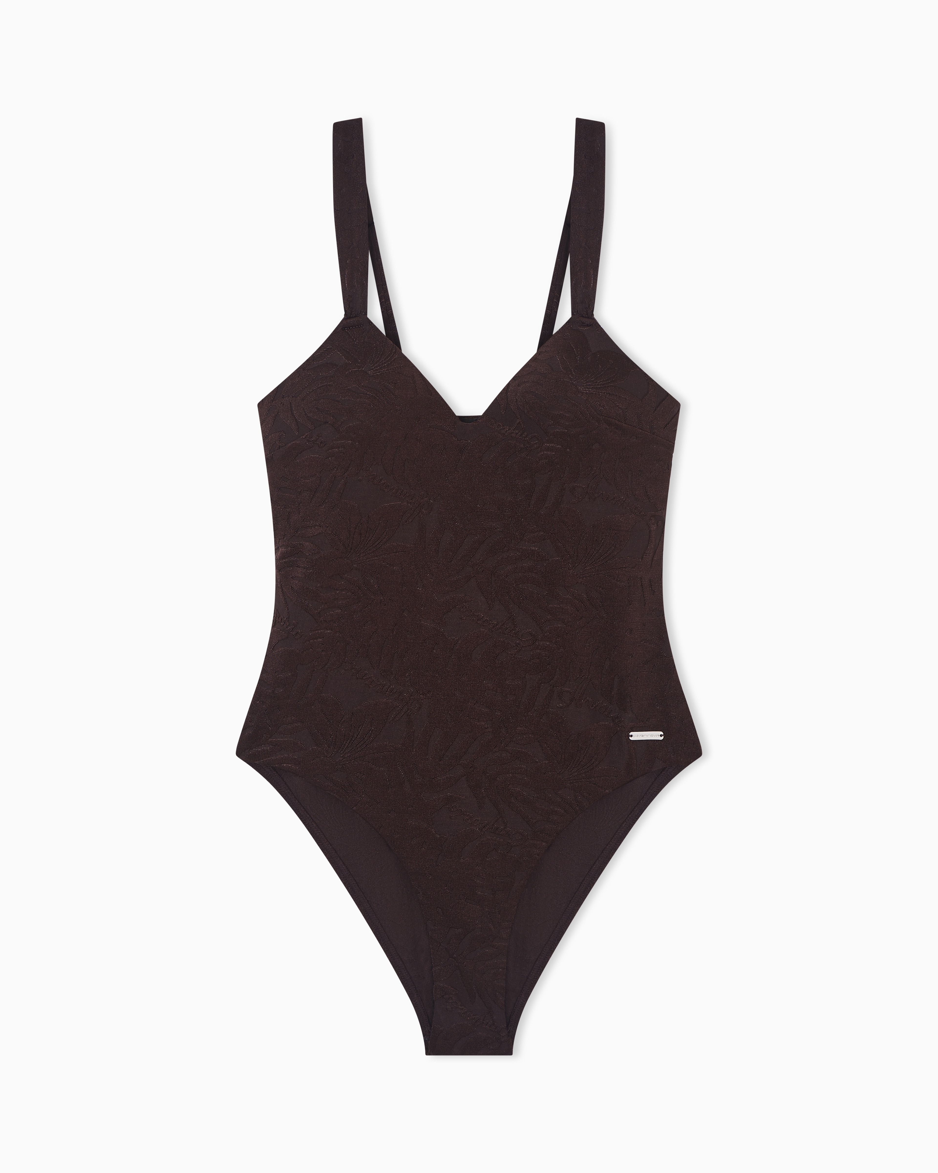 Padded One-Piece Swimsuit in Foliage-Print Jacquard Lycra