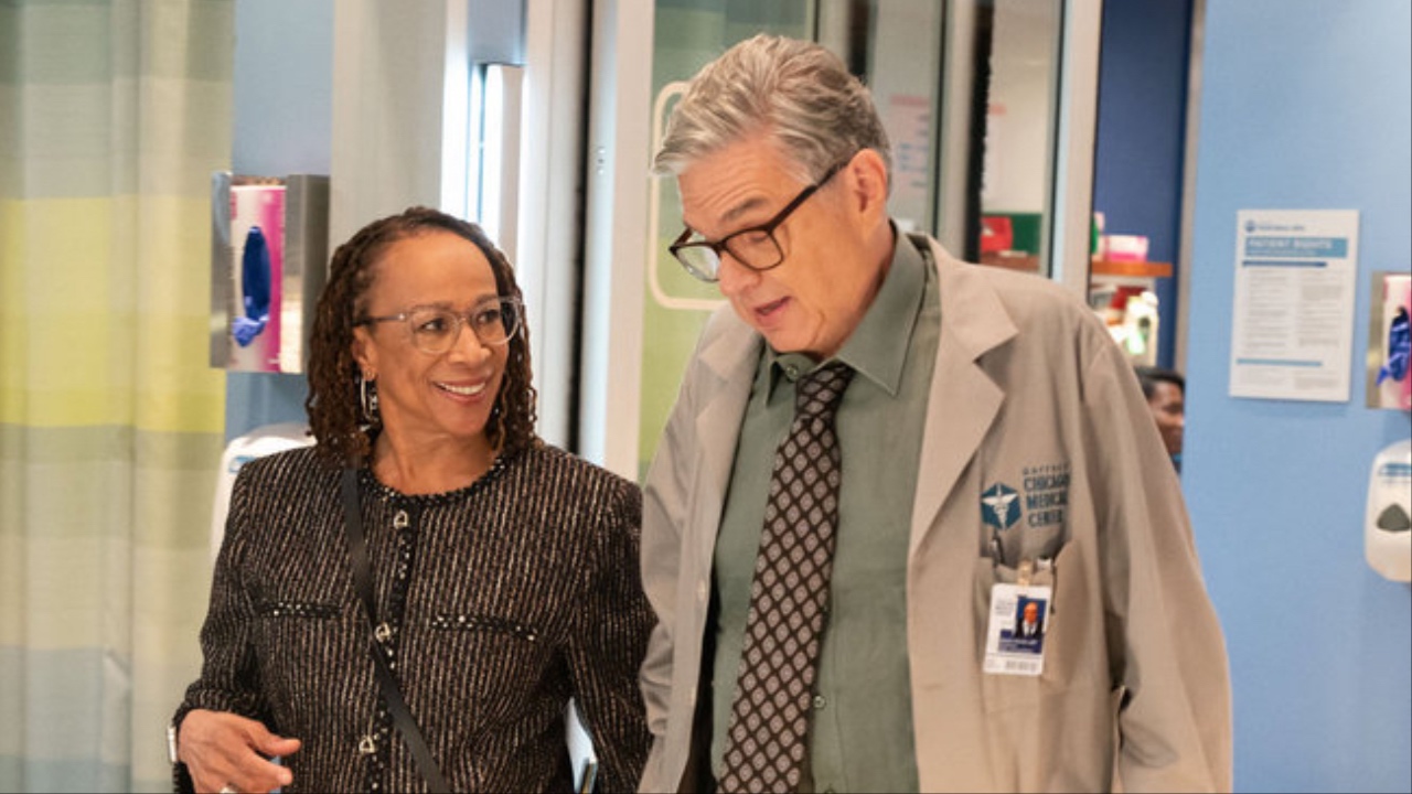 Sharon Goodwin and Dr. Charles walking in the ED in Chicago Med Season 11 premiere
