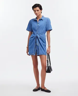 Madewell, Denim Overlay Mini Shirtdress in Caulk Wash