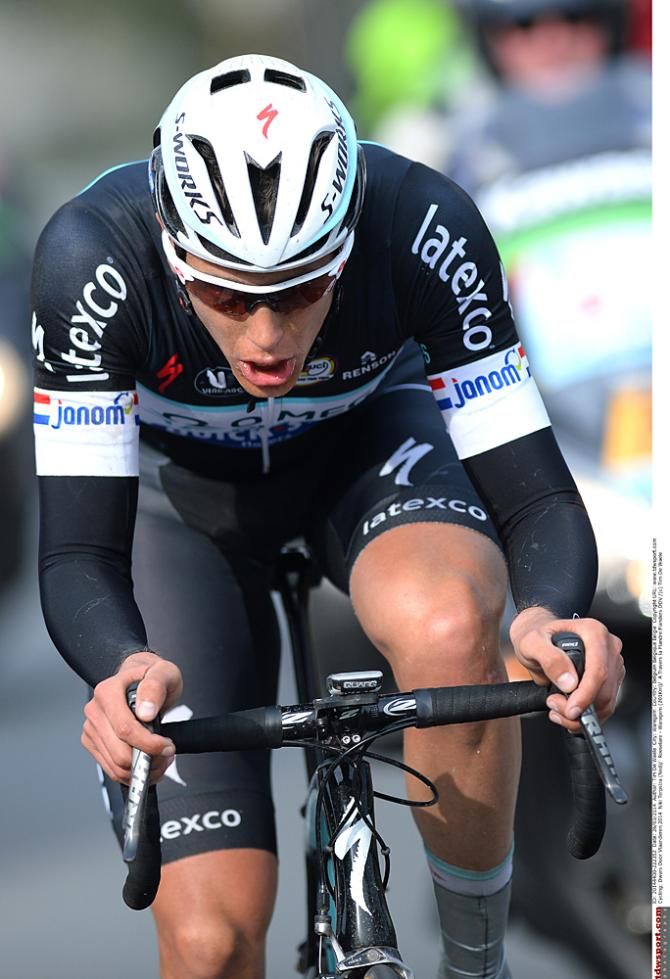 Niki Terpstra (Omega Pharma-Quickstep) powers away in Dwars door Vlaanderen