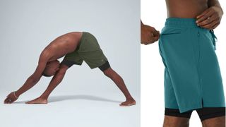 Man wearing Alo Yoga 7" UNITY 2-IN-1 SHORts