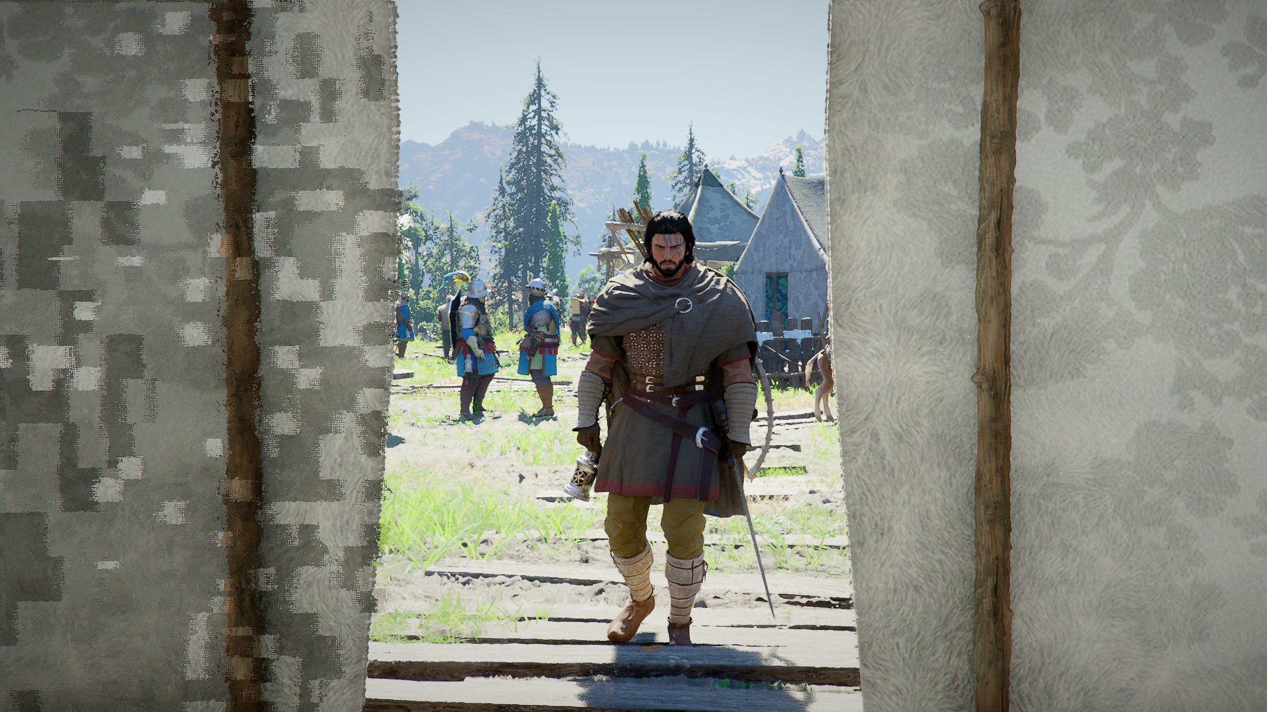 Kliff walking into a tent.