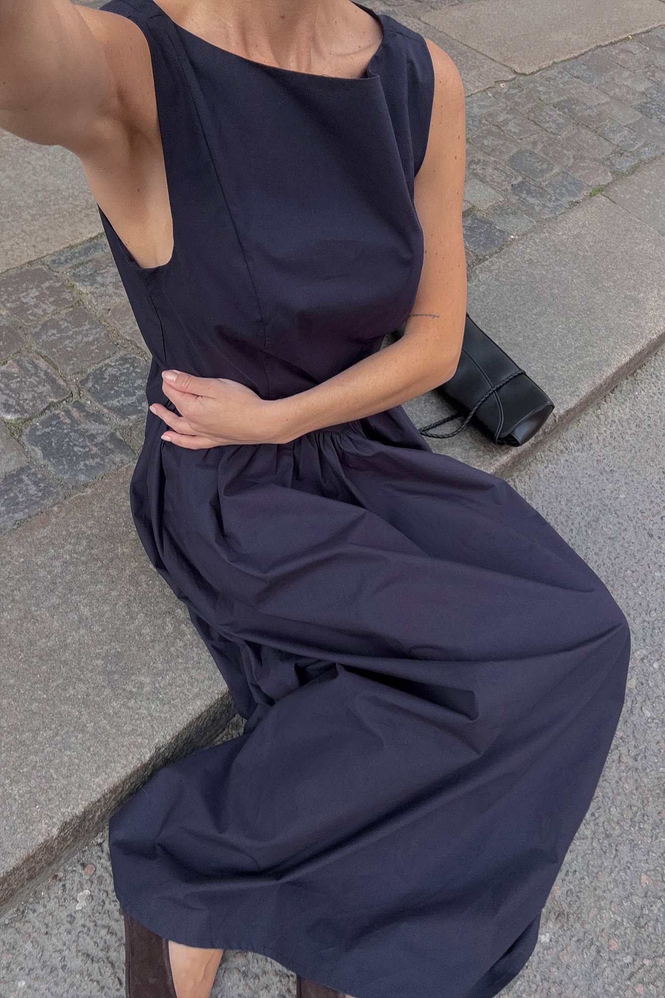 Cotton Boat Neck Midi Dress