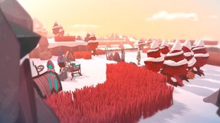 Temtem, how to make money, tamer in a snowy field of red grass
