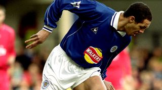 3 Mar 2001: Junior Lewis of Leicester City on the ball during the FA Carling Premiership match against Liverpool at Filbert Street in Leicester, England. Leicester won 2-0. \ Mandatory Credit: Clive Brunskill /Allsport