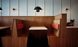 Restaurant with wooden sitting