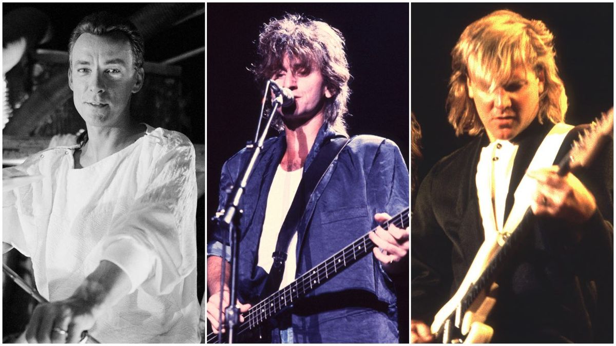 Rush’s Neil Peart, Geddy Lee and Alex Lifeson onstage in the 1980s