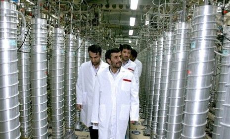 Iranian President Mahmoud Ahmadinejad at Natanz nuclear enrichment facility