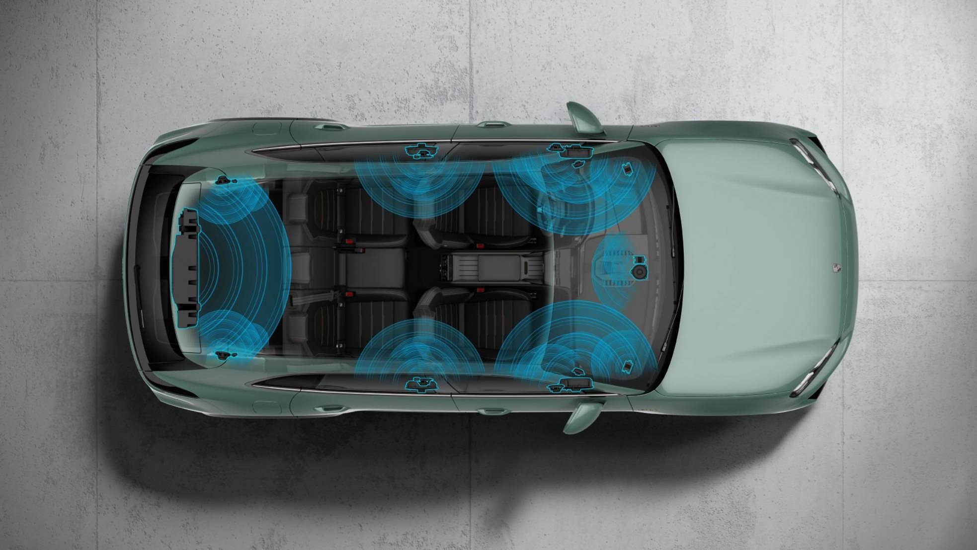 Diagram of a Porsche car showing the positioning of a Burmester car audio system