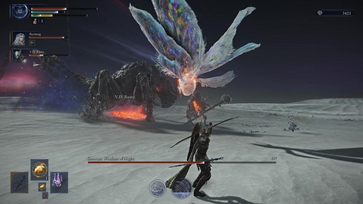 Elden Ring Nightreign Sentient Pest guide: The scorpion and moth Gnoster bugs fighting next to each other as Ironeye fires at them.