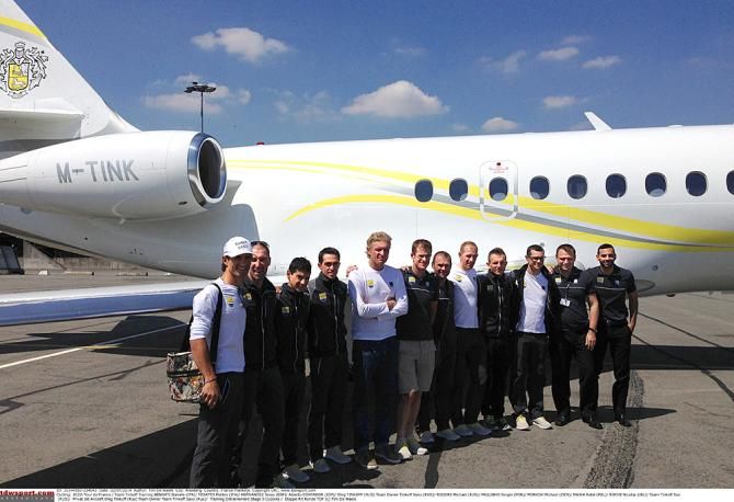 Oleg Tinkoff and his Tinkoff-Saxo squad check out the stage 5 cobbles ahead of the Tour de France's start on Saturday