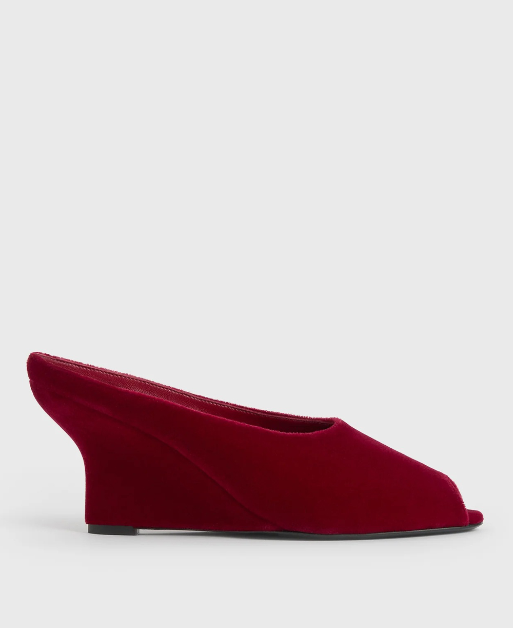 Toteme, Peep-Toe Velvet Wedge Mules Red