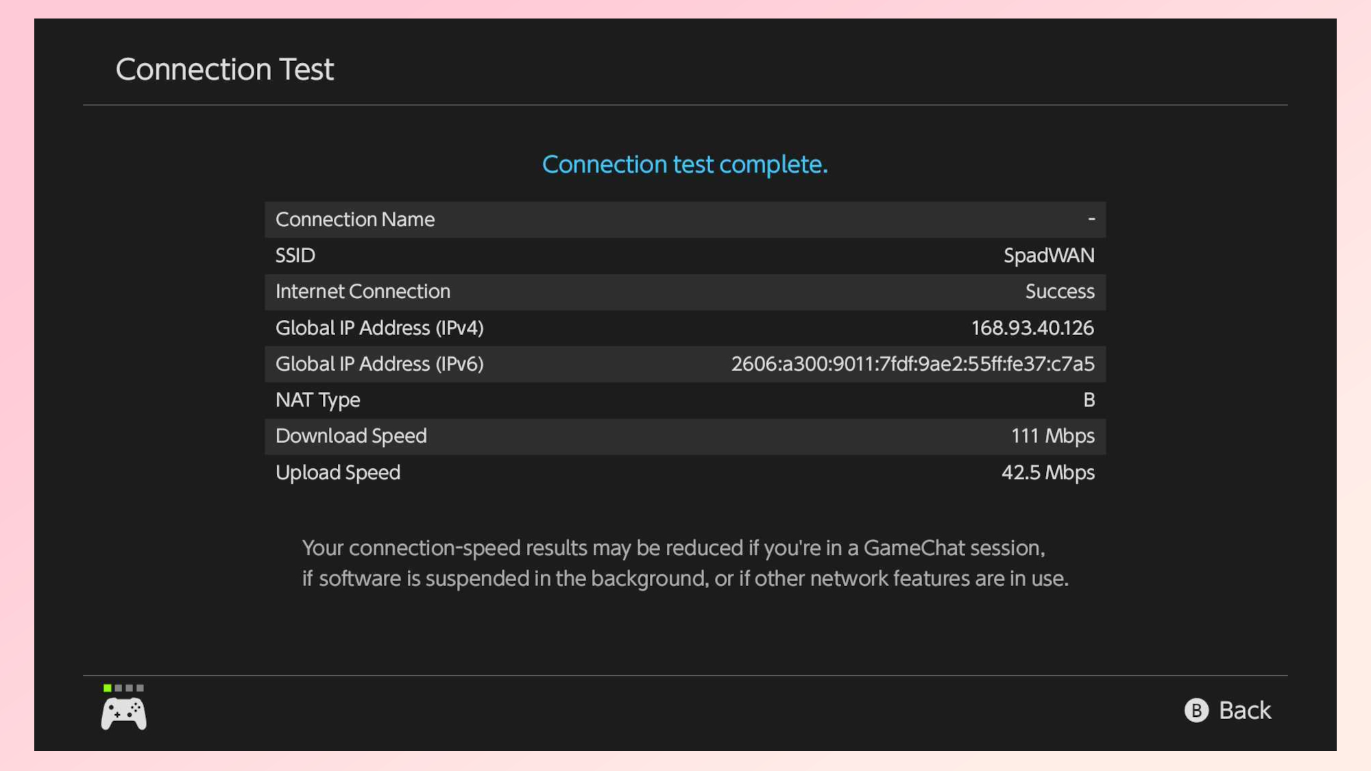 A screenshot showing download speed test results on the Nintendo Switch 2