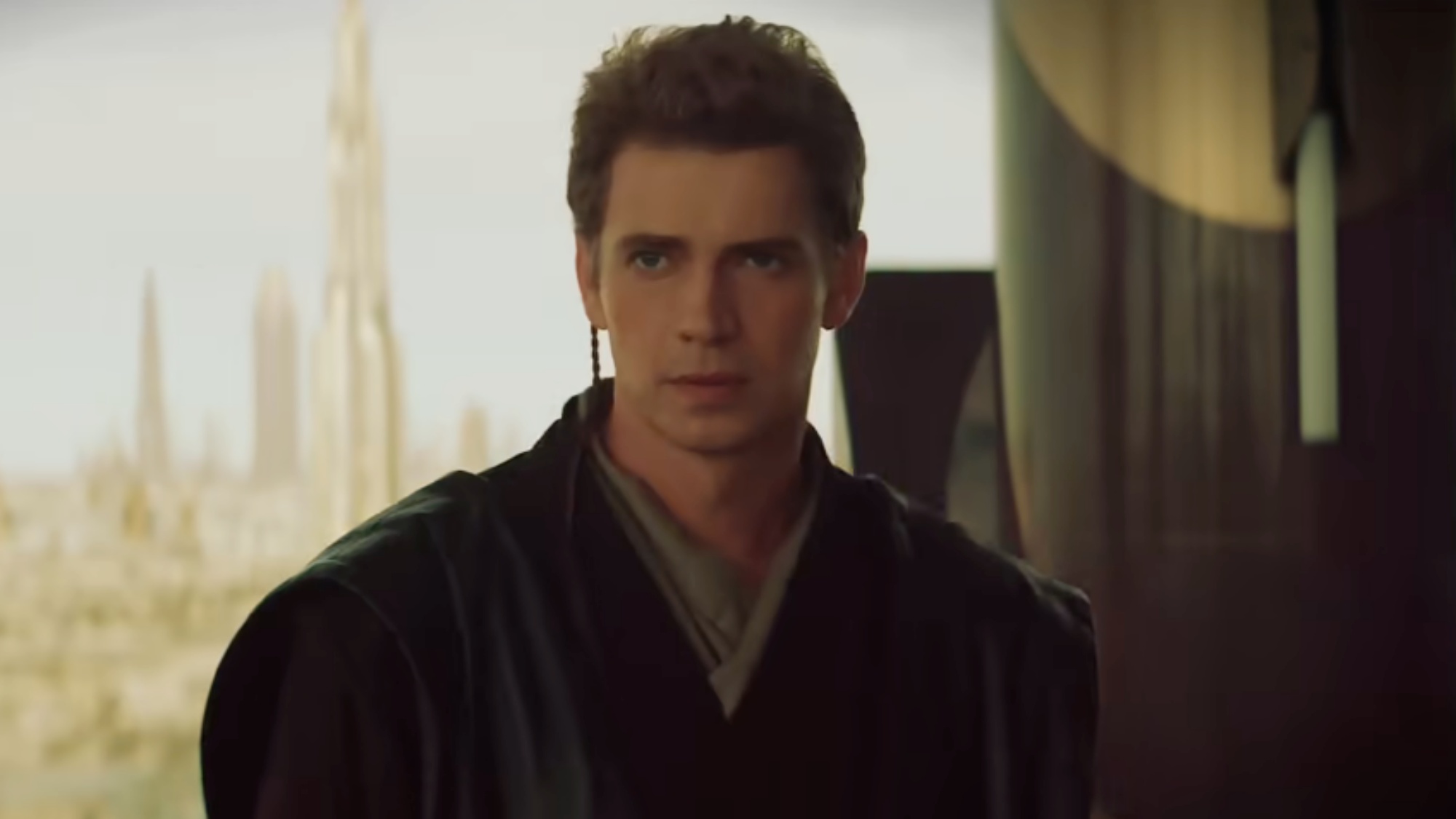 A screenshot of Hayden Christensen as Anakin Skywalker in the trailer for Ahsoka.