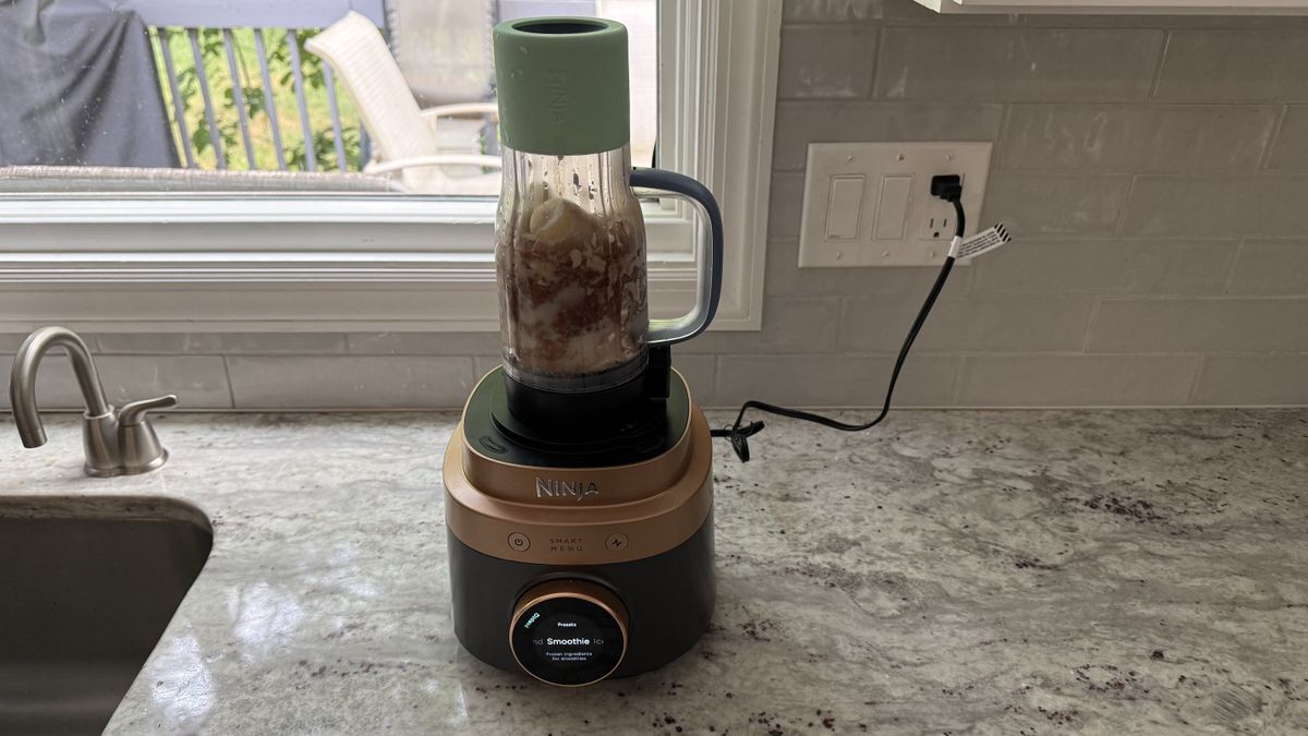 Ninja CrushBOSS making banana chocolate smoothie