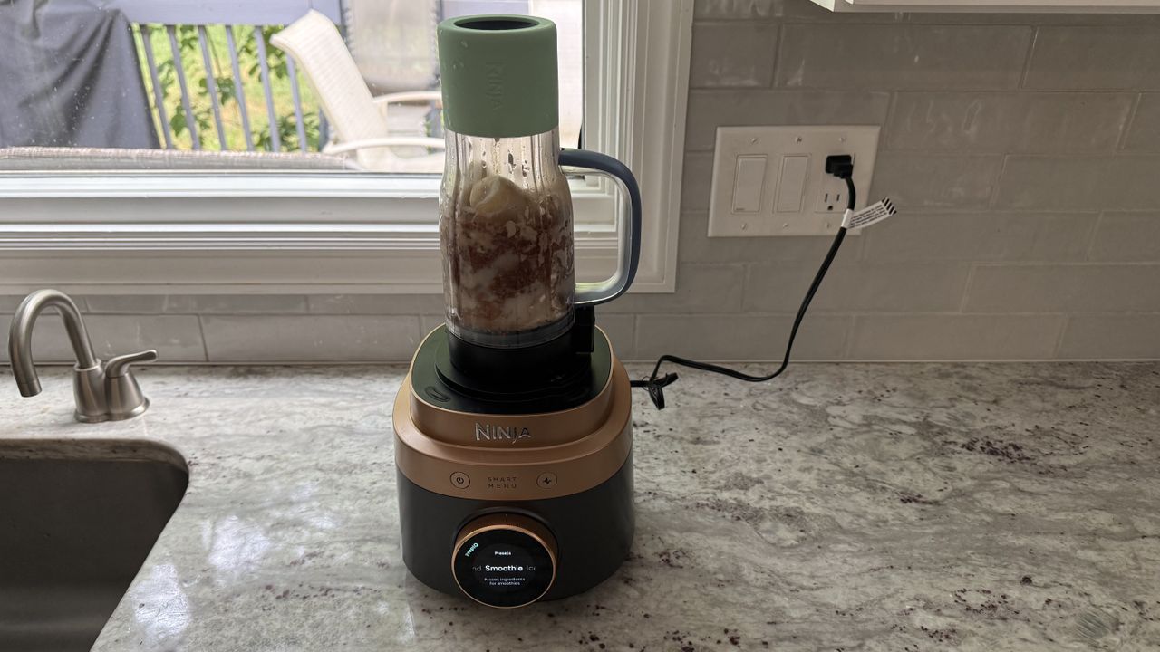 Ninja CrushBOSS making banana chocolate smoothie