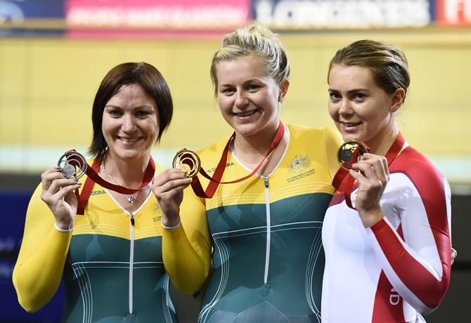 Anna Meares, Stephanie Morton and Jess Varnish made up the women's sprint podium