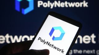 Poly Network logo seen on a mobile phone and a computer screen