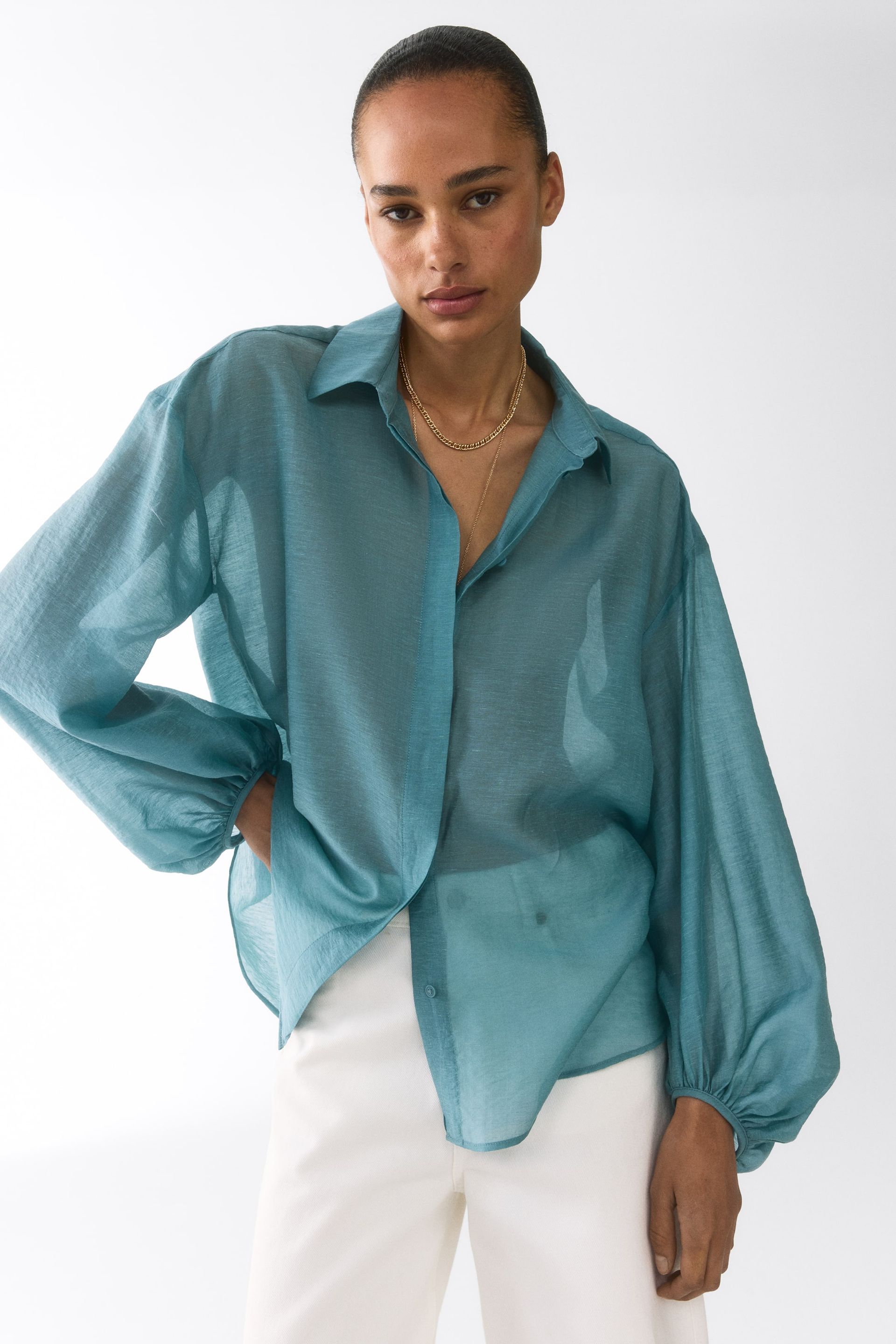 Linen-Blend Blouse
