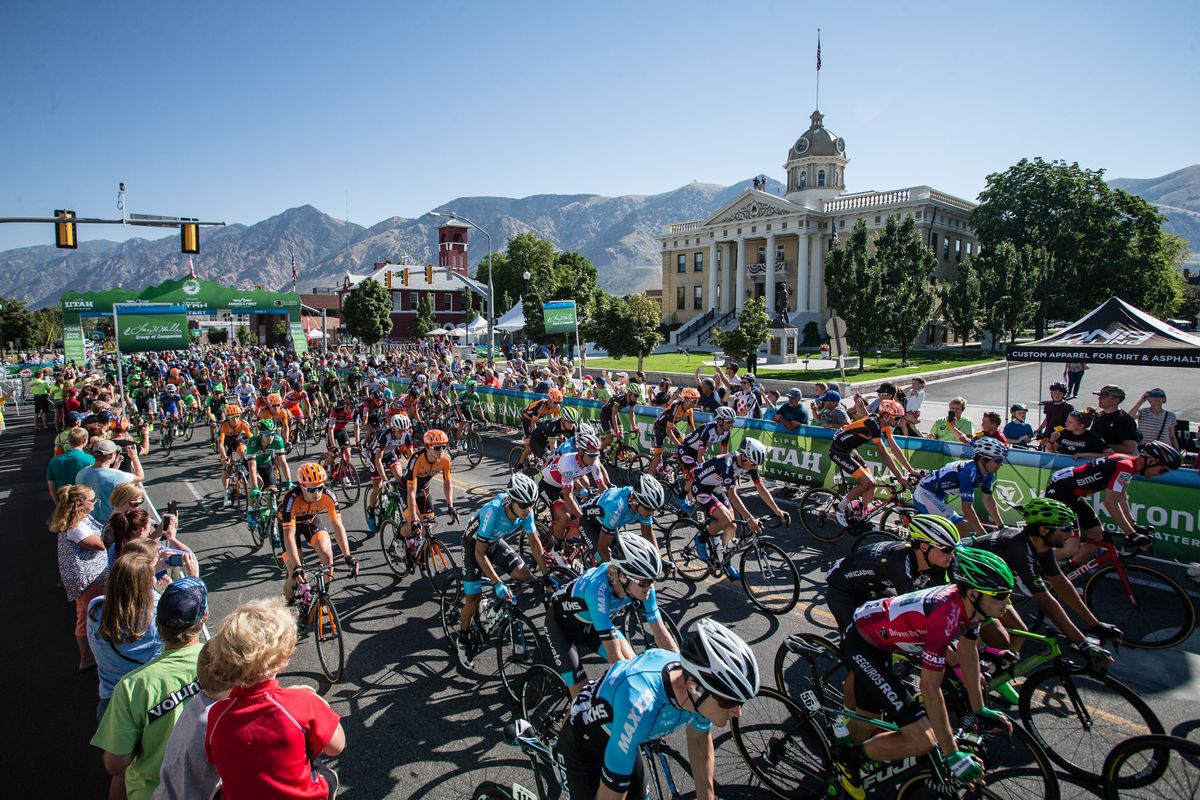 The peloton rolls out of Brigham City to start stage 2