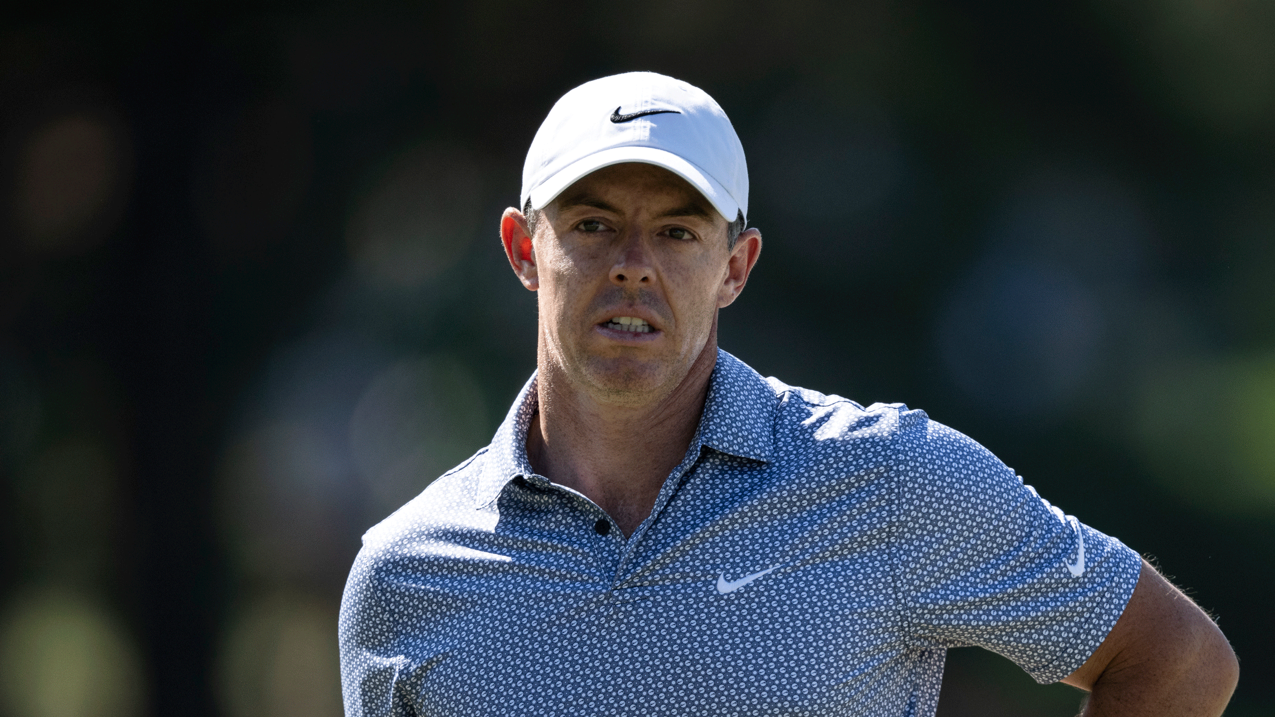 Rory McIlroy looks on during the third round of The Masters in 2026