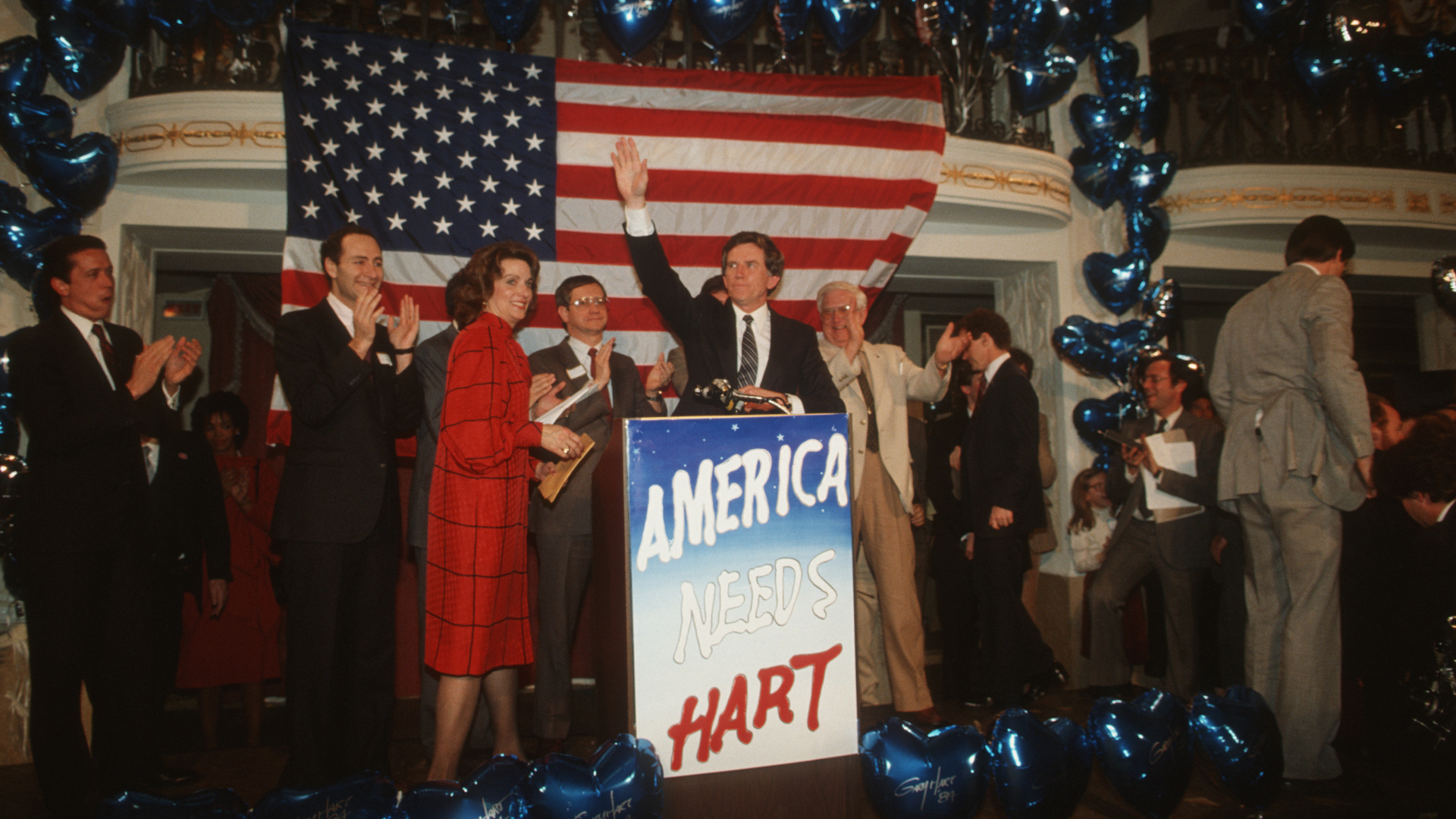 Politician Gary Hart and wife Lee Hart attend Gary Hart Campaign Rally on March 13, 1984 in Washington, D.C.