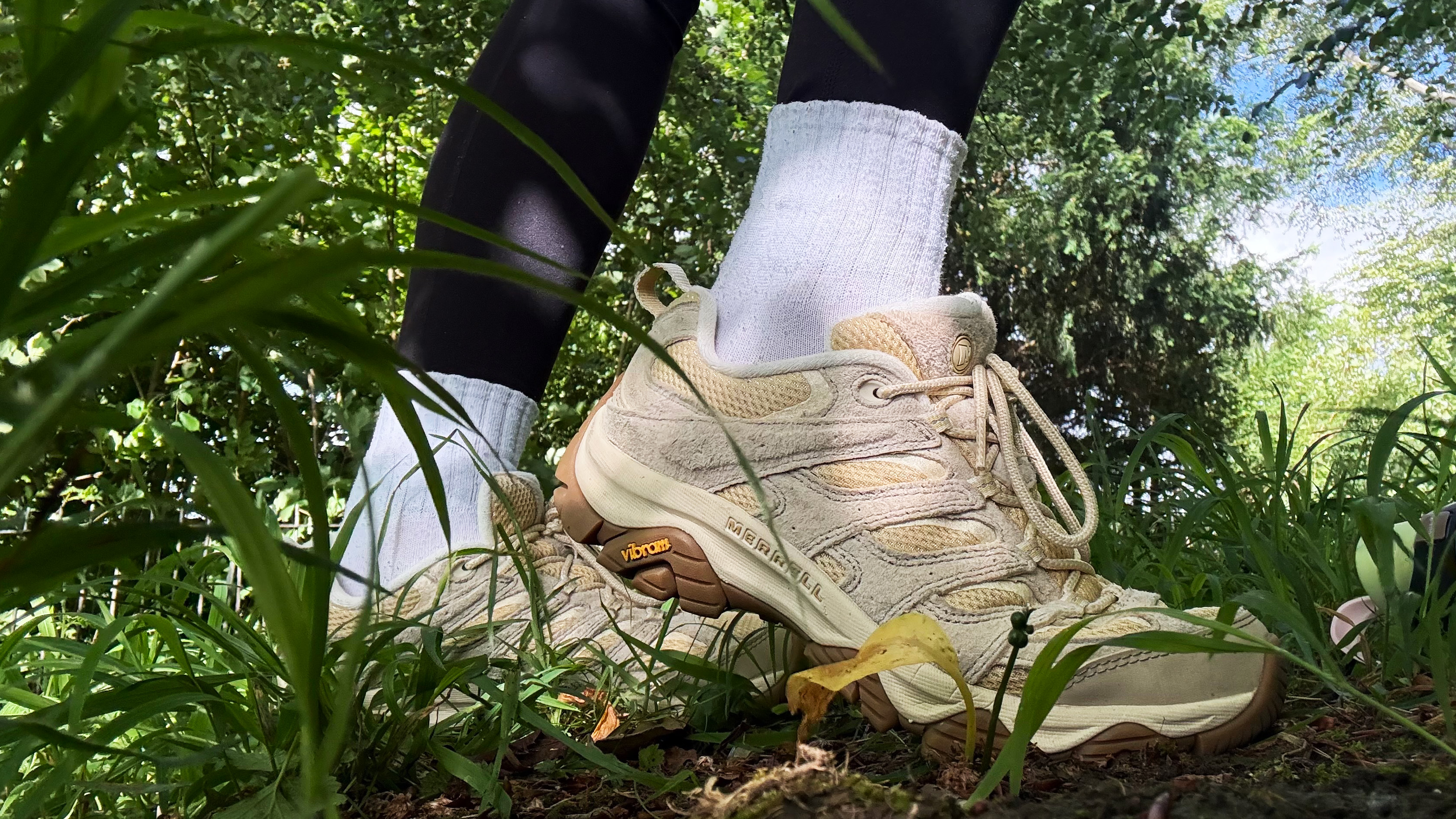 a photo of the merrell moab shoes photographed outside