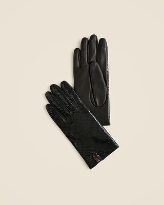 Snake-Embossed Leather Tech-Touch Gloves