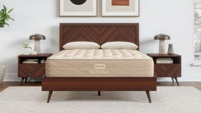 Bear Natural Mattress on a bed against a white wall with a nightstand either side.