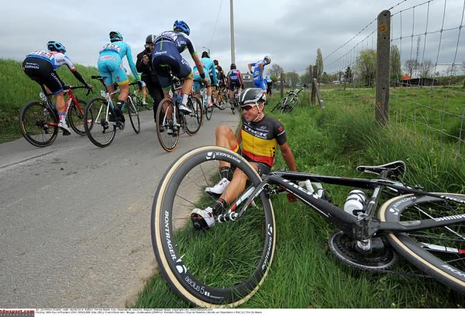 Stijn Devolder was involved in crash after crash in Tour of Flanders.