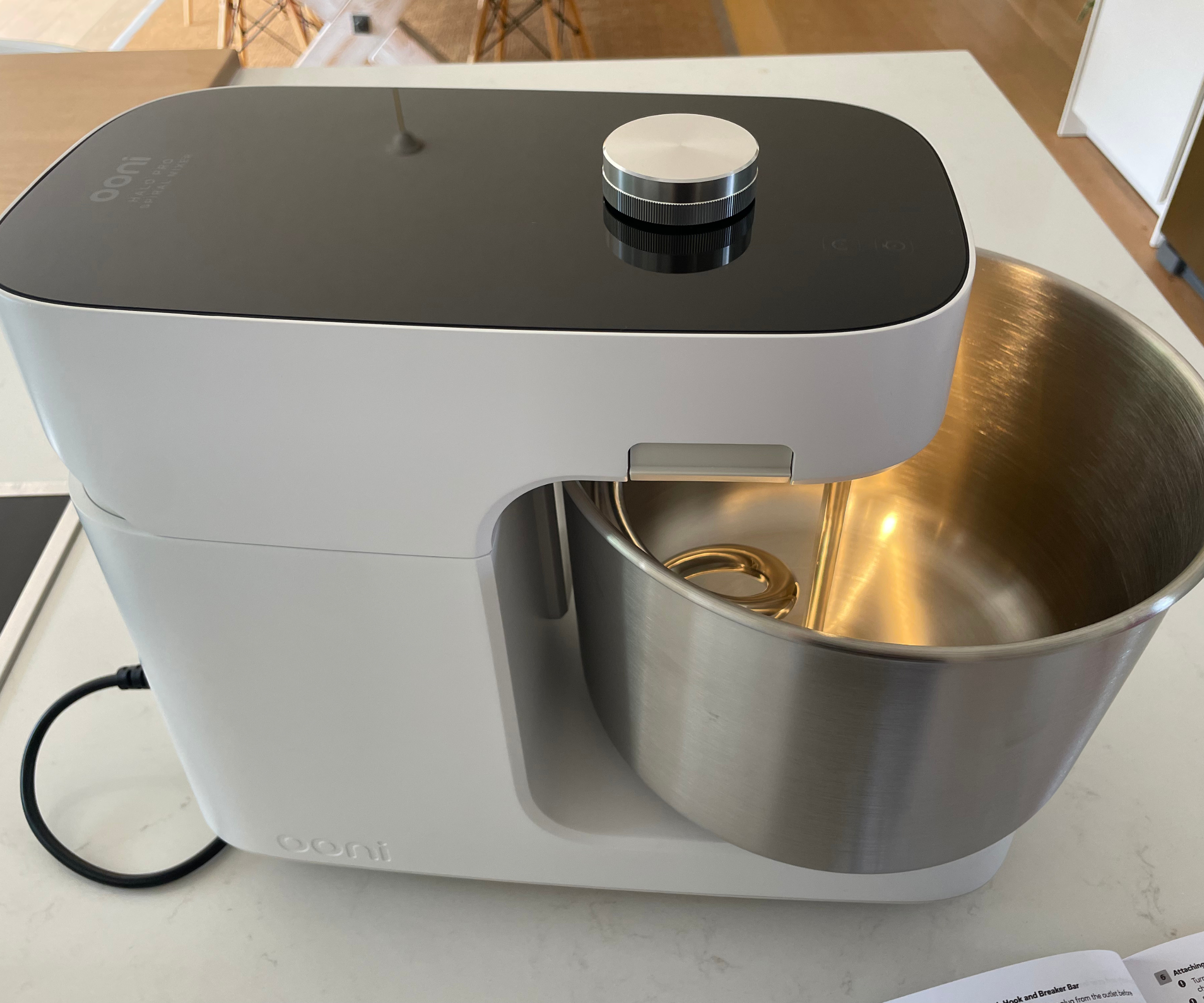Demonstrating the interior light in the Ooni Halo Pro Spiral Mixer
