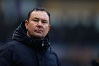 Derek Adams the head coach / manager of Morecambe during the Sky Bet League One between Shrewsbury Town and Morecambe at Montgomery Waters Meadow on March 11, 2023 in Shrewsbury, United Kingdom. (Photo by James Baylis - AMA/Getty Images)