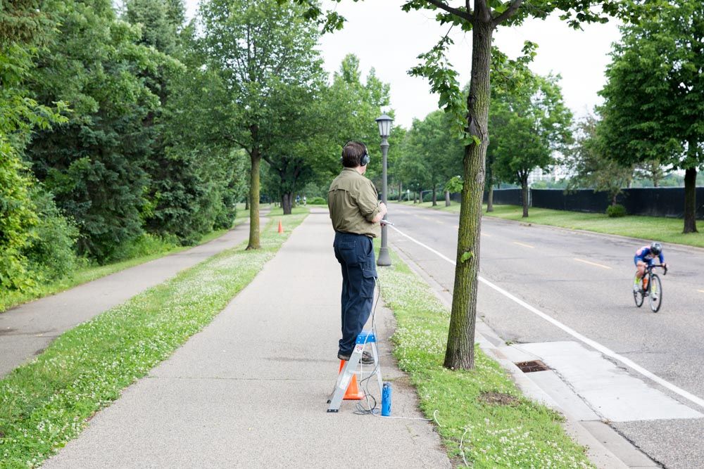 A lonely lookout surveys the action during the early morning time trial at North Star Grand Prix